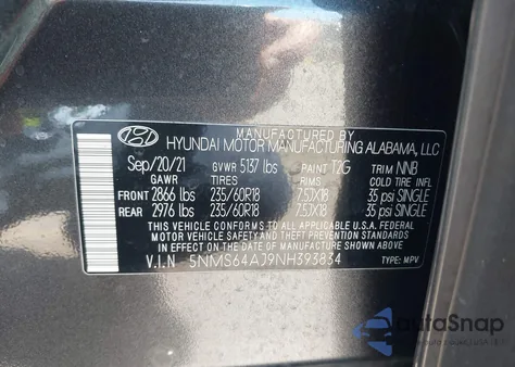 2022 Hyundai Santa Fe Xrt из США, поврежденный, VIN 5NMS64AJ9NH393834